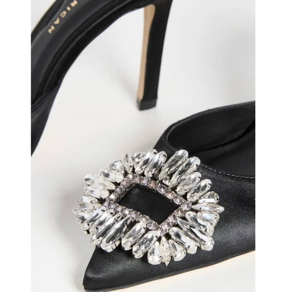 Good American Jeweled Satin Slipper Mules Heels In Black Size 9 NEW - Picture 6 of 15